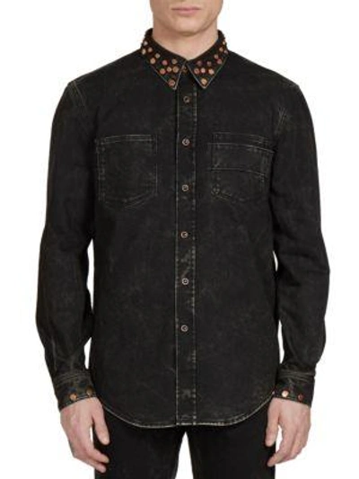 Givenchy Cuban-fit Studded Collar Shirt In Black