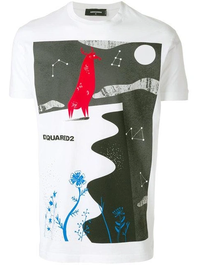 Dsquared2 Deer Printed Cotton T-shirt In White