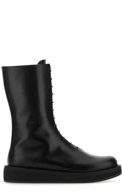 Neous Black Leather Spika Mid-calf Boots