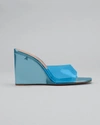 Amina Muaddi Lupita Glass Square-toe Pvc Wedge Sandals In Blue