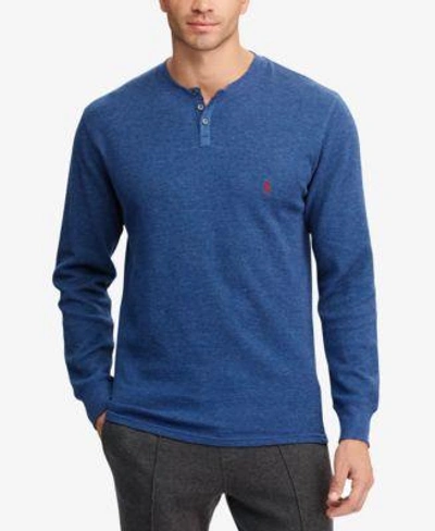 Polo Ralph Lauren Men&#039;s Waffle-knit Henley Pajama Shirt In Shale Blue