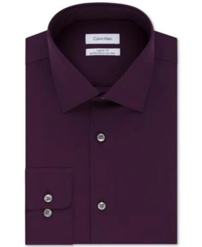 Calvin Klein Steel Men's Slim-fit Non-iron Performance Herringbone Point Collar Dress Shirt In Raisinberry
