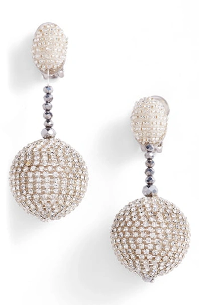 Oscar De La Renta Beaded Ball Drop Clip-on Earrings In Crystal / Silver