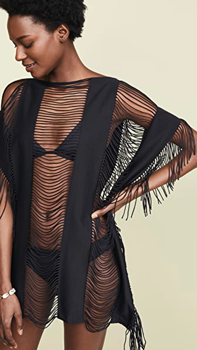 Pilyq Monique Shredded Fringe-trim Coverup, Nile In Glam Black