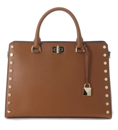 Michael Kors Sylvie Brown Leather Handbag With Studs In Marrone