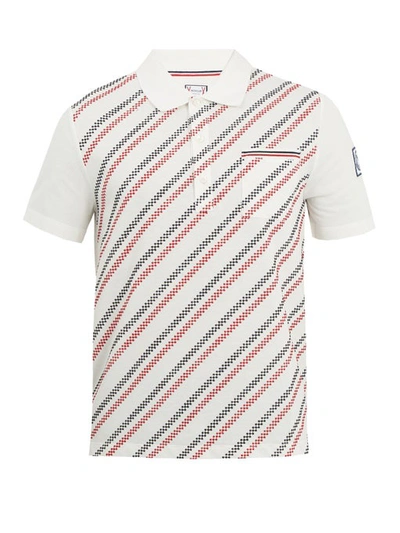 Moncler Geometric-embroidered Cotton Polo Shirt In White