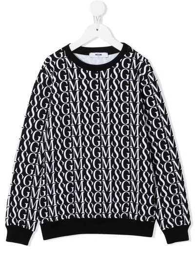 Msgm Kids' Graphic Logo Print Sweatshirt In Black