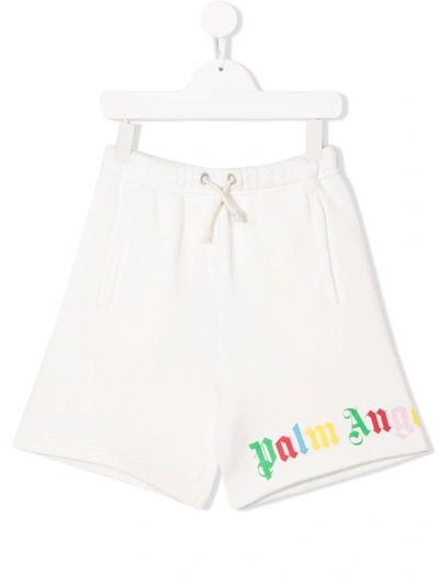 Palm Angels Kids White Sports Shorts With Multicolored Logo