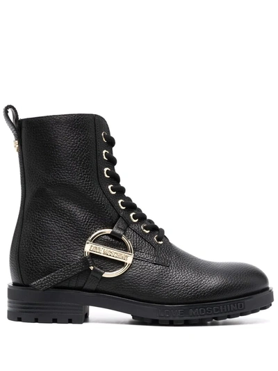 Love Moschino Logo-plaque Lace-up Boots In Schwarz