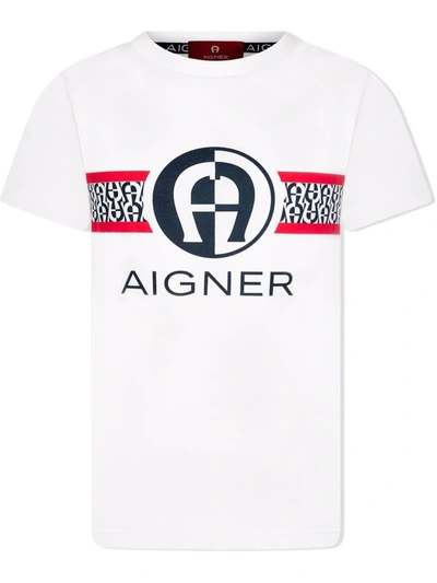 Aigner Kids' Monogram-print Cotton T-shirt In White