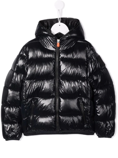 Save The Duck Teen Artie Hooded Padded Jacket In 黑色