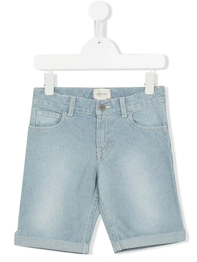 Gucci Kids' Striped Denim Shorts In Blue