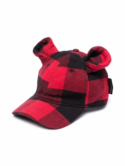 Palm Angels Kids' Check Ear-detail Cap In Red