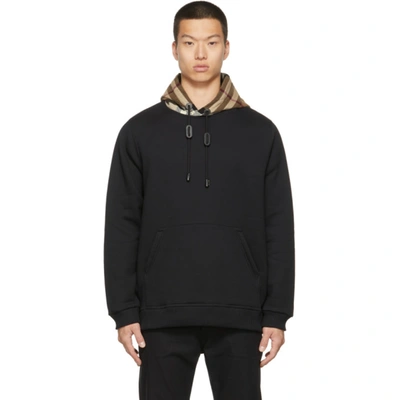 Burberry Men's Check-hood Pullover Sweatshirt In Black