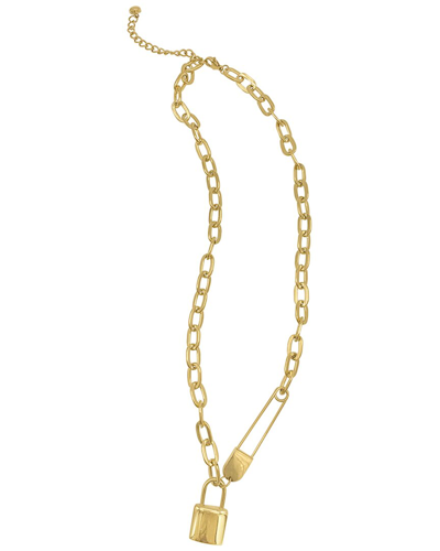 Adornia Safety Pin And Lock Chain Necklace In Yellow