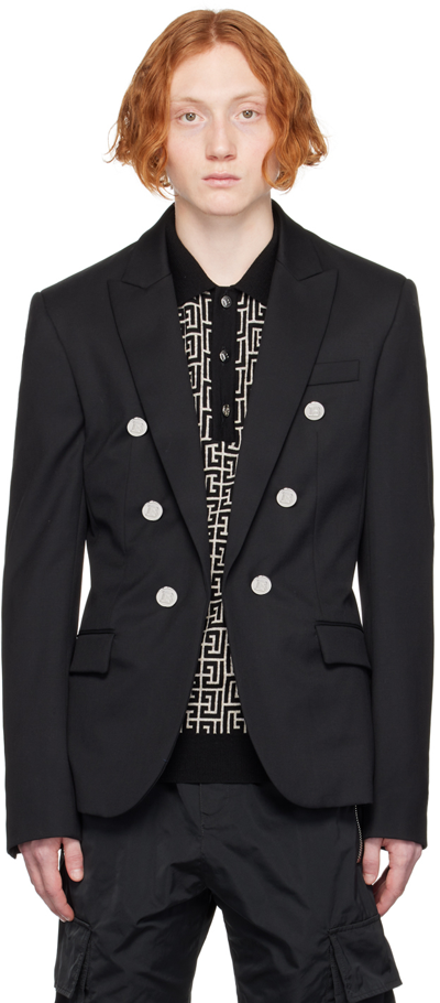 Balmain Black Double-breasted Wool Blazer