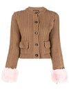Blumarine Wool And Cashmere Cardigan With Eco Fur Inserts In Brown