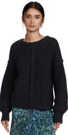 Free People Dream Cable Crewneck Sweater In Black