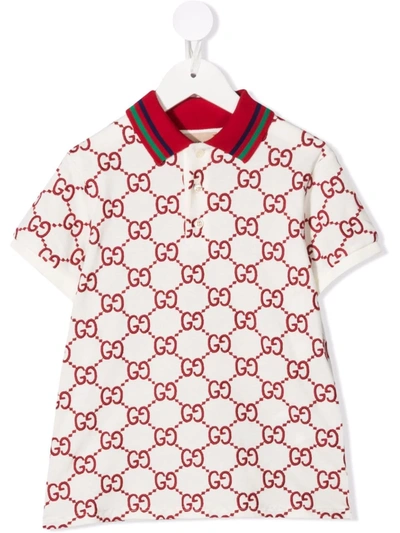 Gucci Kids' Gg Monogram Polo Shirt In White