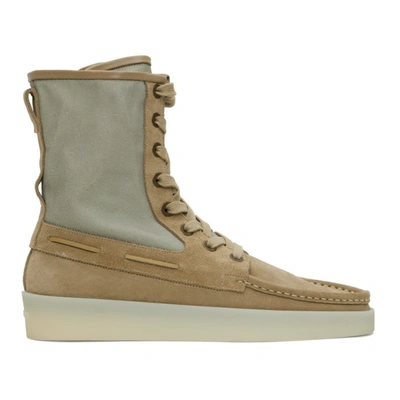 Fear Of God Taupe & Green Boat Boots In Daino