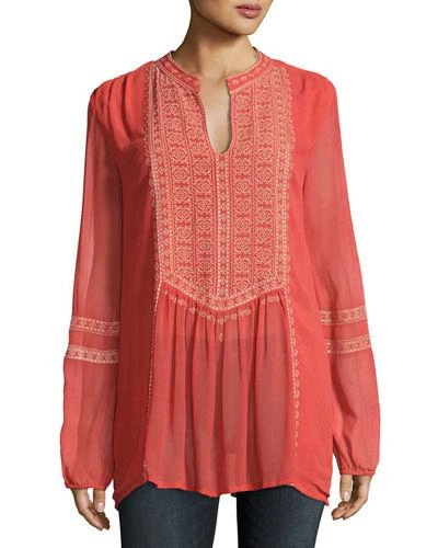 Tolani Plus Size Lauren Embroidered Boho Blouse In Coral