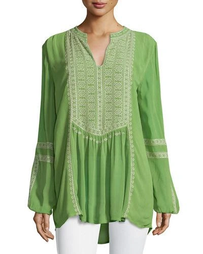 Tolani Plus Size Lauren Embroidered Boho Blouse In Lime