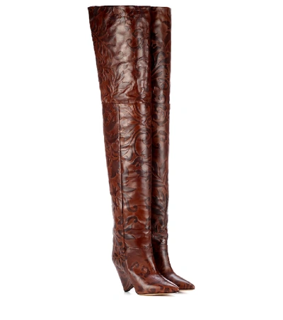 Isabel Marant Lostynn Embossed-leather Over-the-knee Boots In Brown