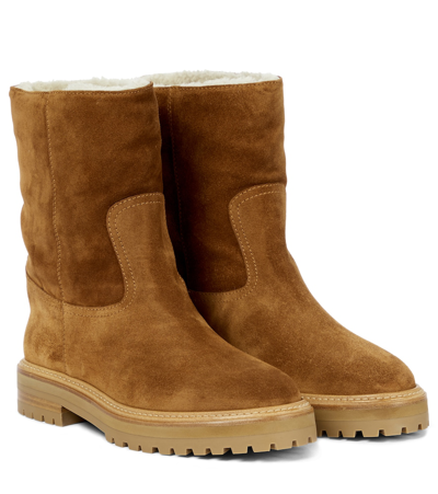 Jimmy Choo Yari Shearling-lined Suede Ankle Boots In 棕色