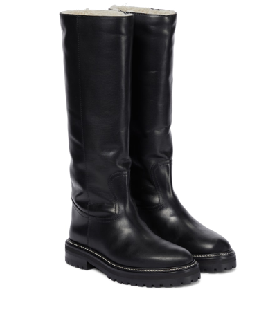 Jimmy Choo Yomi Shearling-lined Leather Boots In 黑色