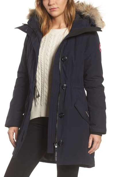 Canada Goose Rossclair Genuine Coyote Fur Trim Down Parka In Admiral Blue |  ModeSens