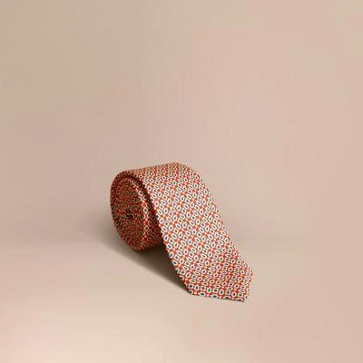 Burberry Slim Cut Abstract Floral Silk Tie In Military Red