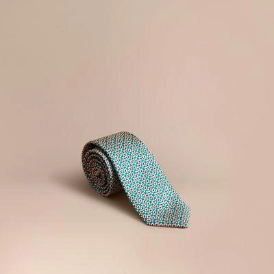Burberry Slim Cut Abstract Floral Silk Tie In Mineral Green