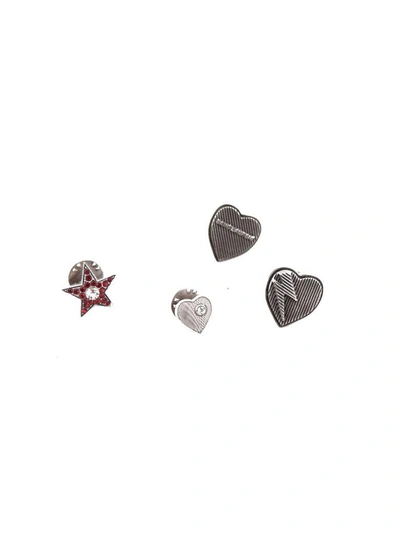 Saint Laurent Set Of Five Heart And Star Shaped Pins In Argento
