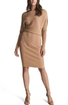 Reiss Lara Mix Ribbed Long Sleeve Sweater Dress In Camel