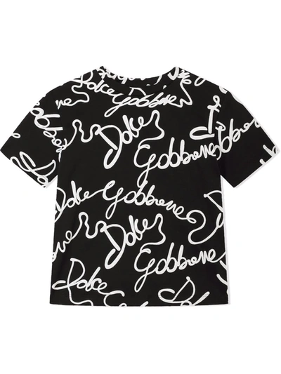 Dolce & Gabbana Kids' Jersey T-shirt With All-over Logo Print In Black