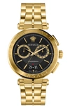 Versace Aion Chrono Ip Yellow Gold Chronograph Bracelet Watch In Black