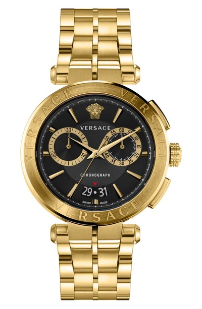 Versace Aion Chrono Ip Yellow Gold Chronograph Bracelet Watch In Black/gold