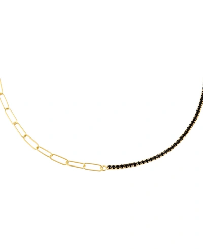 Adinas Jewels Colored Tennis X Link Necklace In 14k Gold Plated Over Sterling Silver In Black