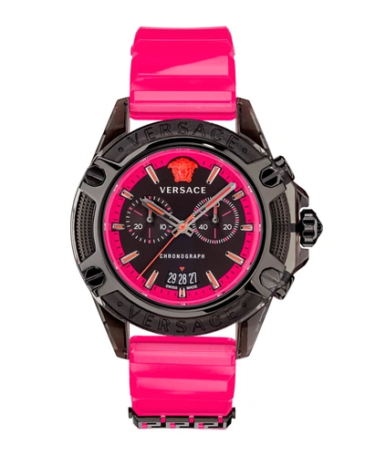 Versace Icon Active Silicone Strap Chronograph Watch In Black/pink
