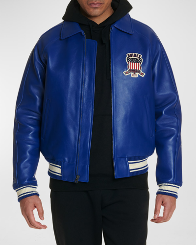 Avirex Icon Leather Jacket In Mazarine Blue