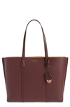 Tory Burch Perry Triple Compartment Leather Tote In Dark Rhubarb