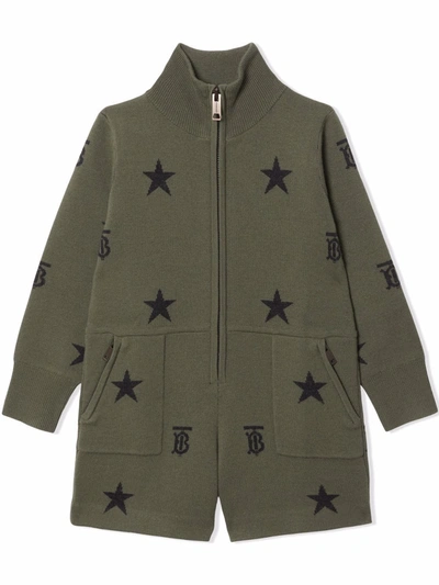 Burberry Kids' Little Girl's & Girl's Hatty Star-and-monogram Playsuit In Moss Green