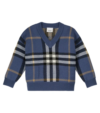 Burberry Kids' Little Boy's & Boy's Denny Check Intarsia Wool-cashmere Jumper In Pebble Blue Ip Chk