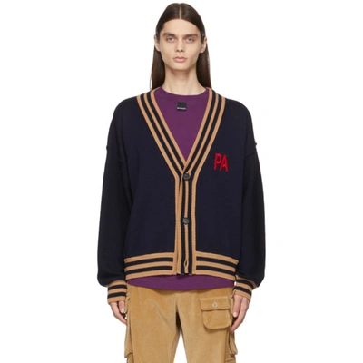 Palm Angels Bear Intarsia Wool Cardigan In Blue,beige