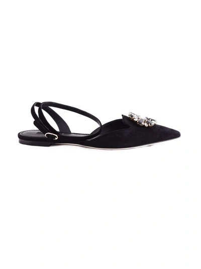 Dolce & Gabbana Crystal Embellished Flat Sandals In Nero