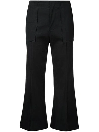 Bassike Cropped Cotton-blend Flared Pants In Black