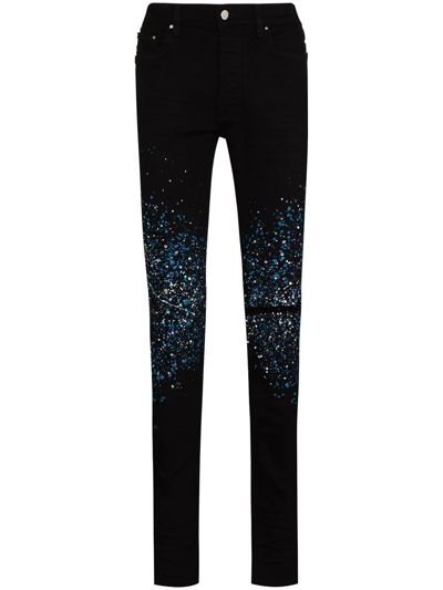 Amiri Paint Splatter-print Skinny-cut Jeans In Black