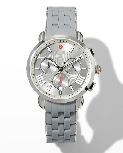 Michele Sport Sail Stainless Steel & Silicone-wrapped Bracelet Watch In Gray/gray