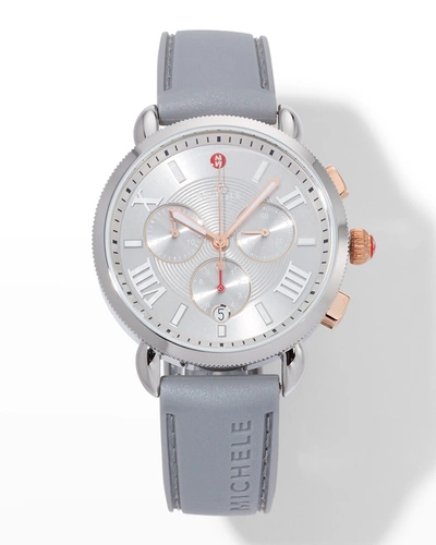 Michele Sporty Sport Sail Two-tone Watch With Silicone Strap, Slate In Gray/gray