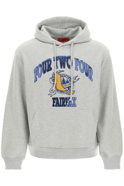 Fourtwofour On Fairfax College Embroidery Hoodie In Grey